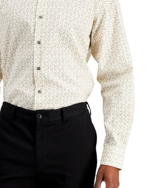 Alfani Men's Regular Fit Traveler Stretch Geo Print Dress Shirt Brown Size 32X33