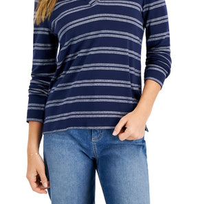 Charter Club Women's Split Neck Collared Top Blue Size Large