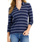Charter Club Women's Split Neck Collared Top Blue Size Large