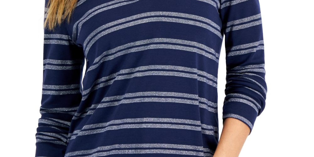 Charter Club Women's Split Neck Collared Top Blue Size Large