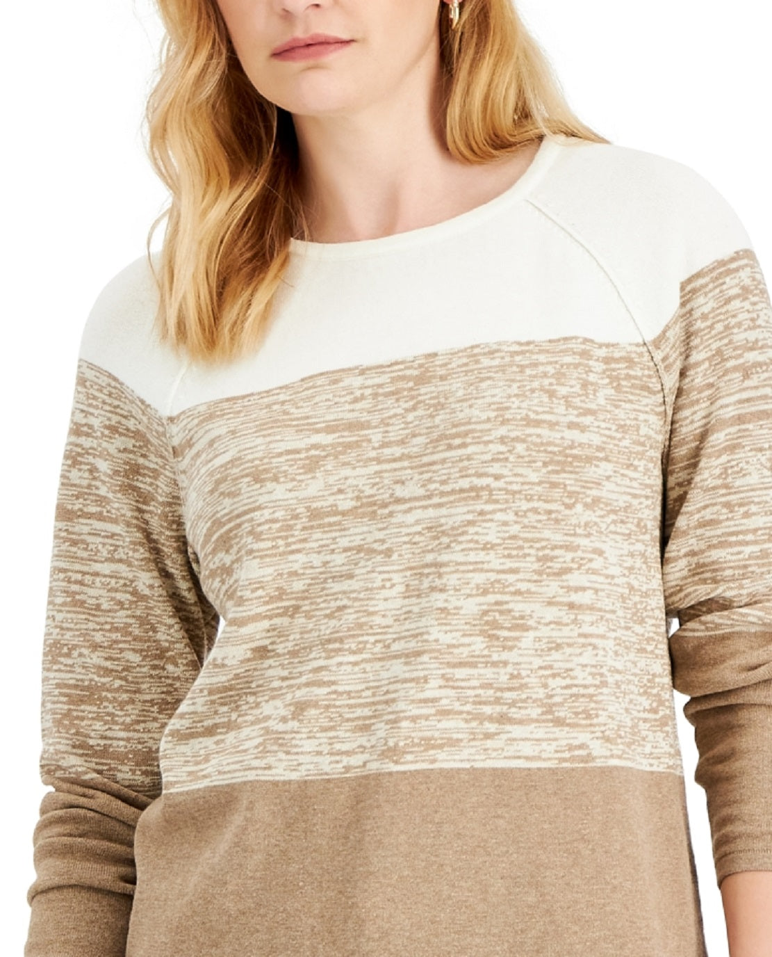 Karen Scott Women's Cotton Colorblocked Sweater Brown Size Medium