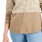 Karen Scott Women's Cotton Colorblocked Sweater Brown Size Medium