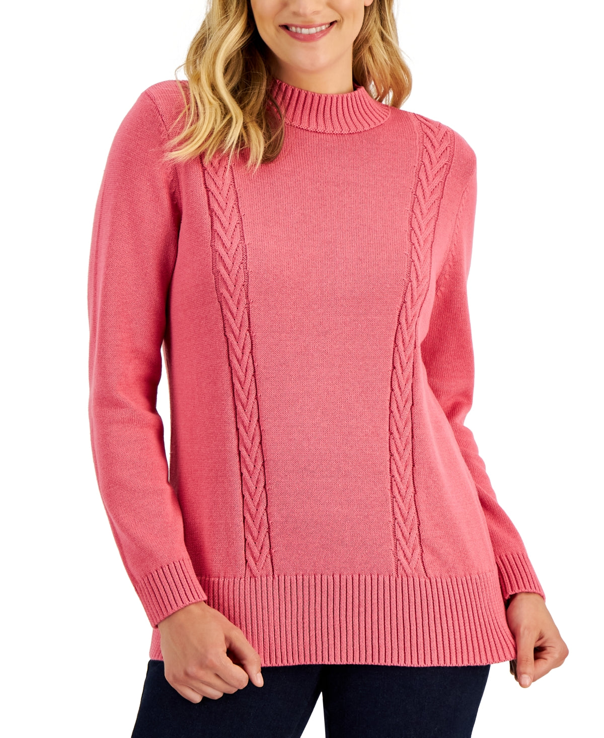 Karen Scott Women's Cotton Cable Knit Sweater Pink Size X-Large