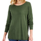 INC International Concepts Women's Step Hem Long Sleeve Boatneck Sweater Green Size Medium
