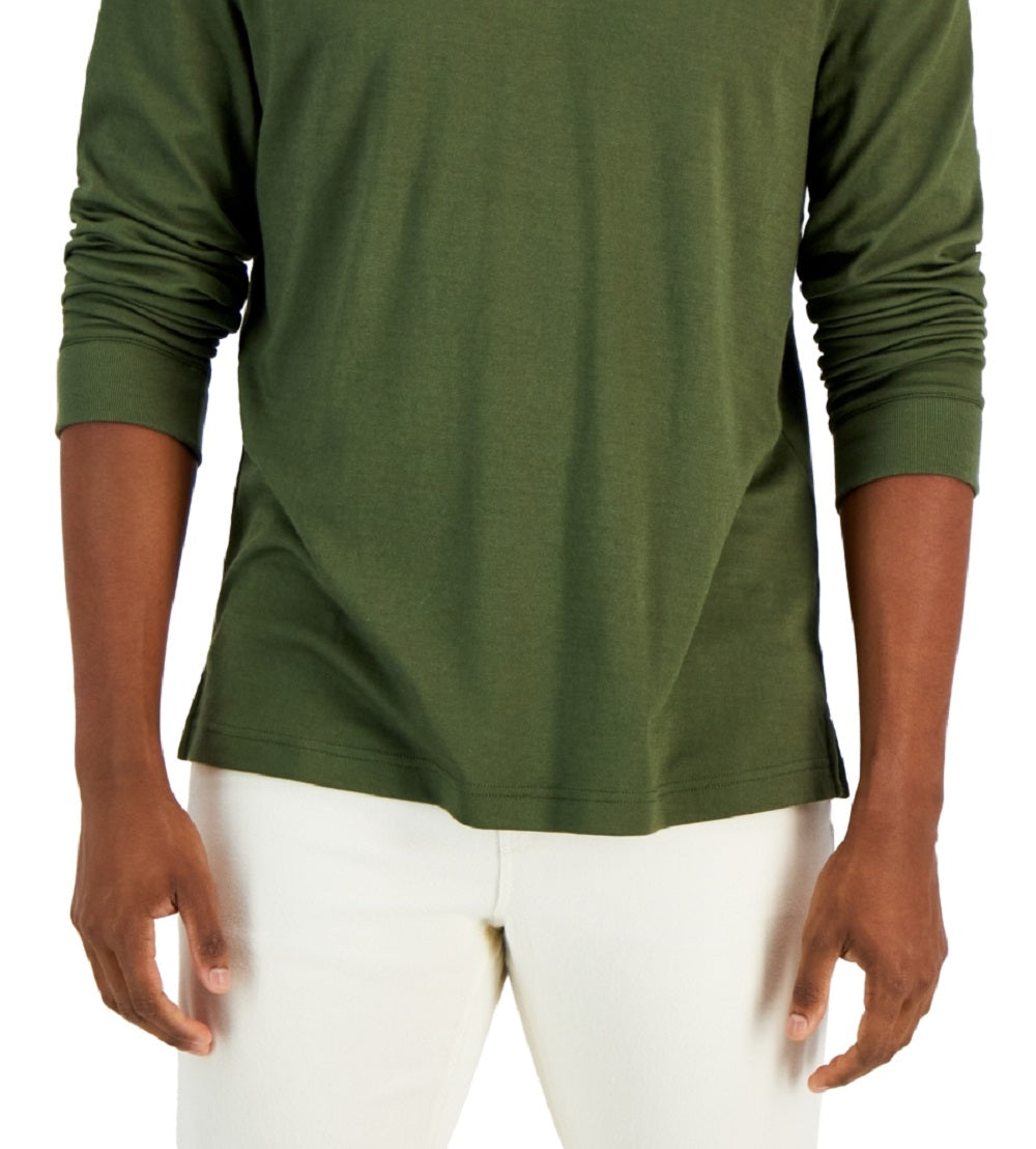 Alfani Men's Regular Fit Solid Long-Sleeve Supima Polo Shirt Green Size X-Large