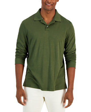 Alfani Men's Regular Fit Solid Long-Sleeve Supima Polo Shirt Green Size X-Large
