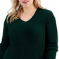 Alfani Women's Ribbed Shine V Neck Sweater Green Size 1X