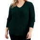 Alfani Women's Ribbed Shine V Neck Sweater Green Size 1X