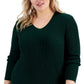 Alfani Women's Ribbed Shine V Neck Sweater Green Size 3X
