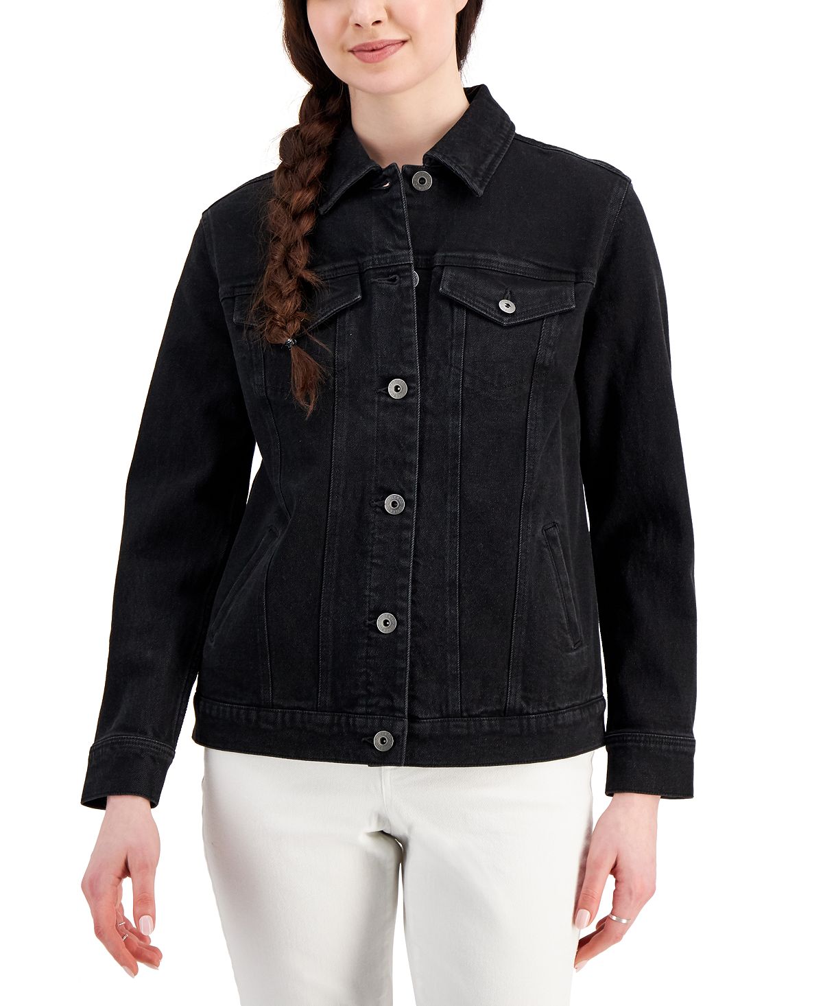 Style & Co Women's Denim Trucker Jacket Black Size Large