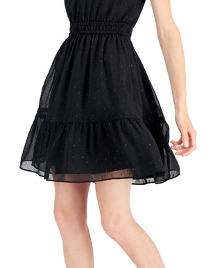 INC International Concepts Women's Clip Dot Tiered Halter Mini Dress Black Size Small