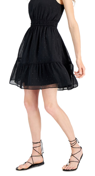 INC International Concepts Women's Clip Dot Tiered Halter Mini Dress Black Size Medium
