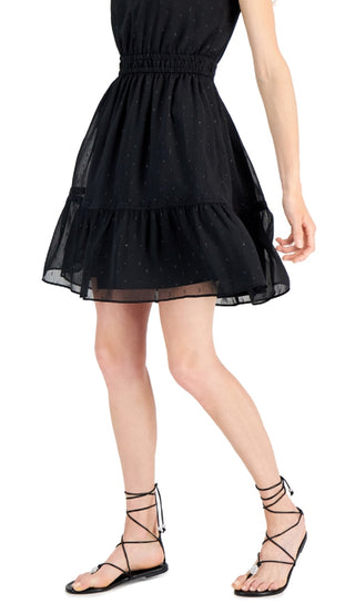 INC International Concepts Women's Clip Dot Tiered Halter Mini Dress Black Size Large