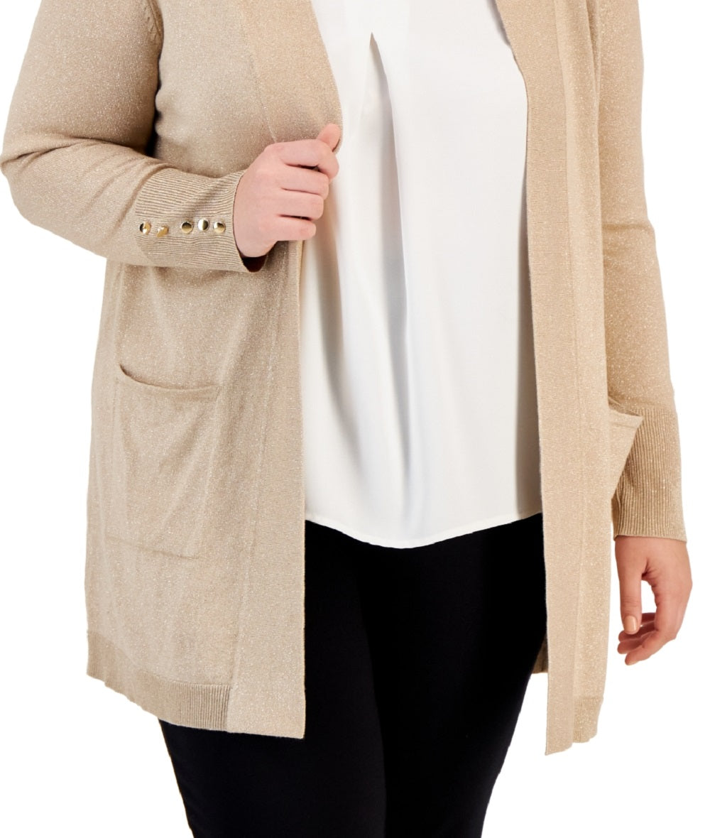 JM Collection Women's Button Sleeve Lurex Cardigan Yellow Size 3X