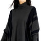 Alfani Women's Striped Turtleneck Poncho Sweater Gray Size Small