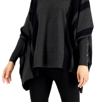 Alfani Women's Striped Turtleneck Poncho Sweater Gray Size Small