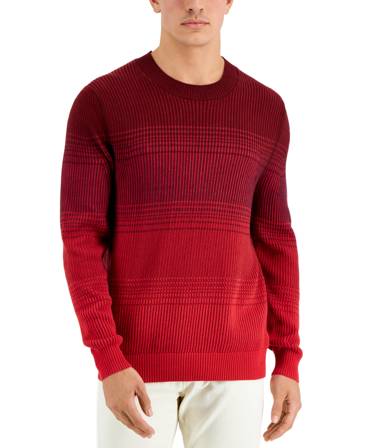 Alfani Men's Ombre Striped Sweater Red Size Large