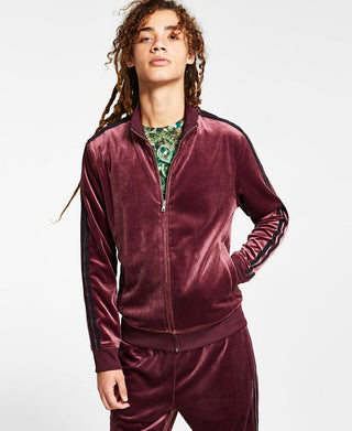 INC International Concepts Men's Velour Sweatshirt Track Jacket Red Size Large