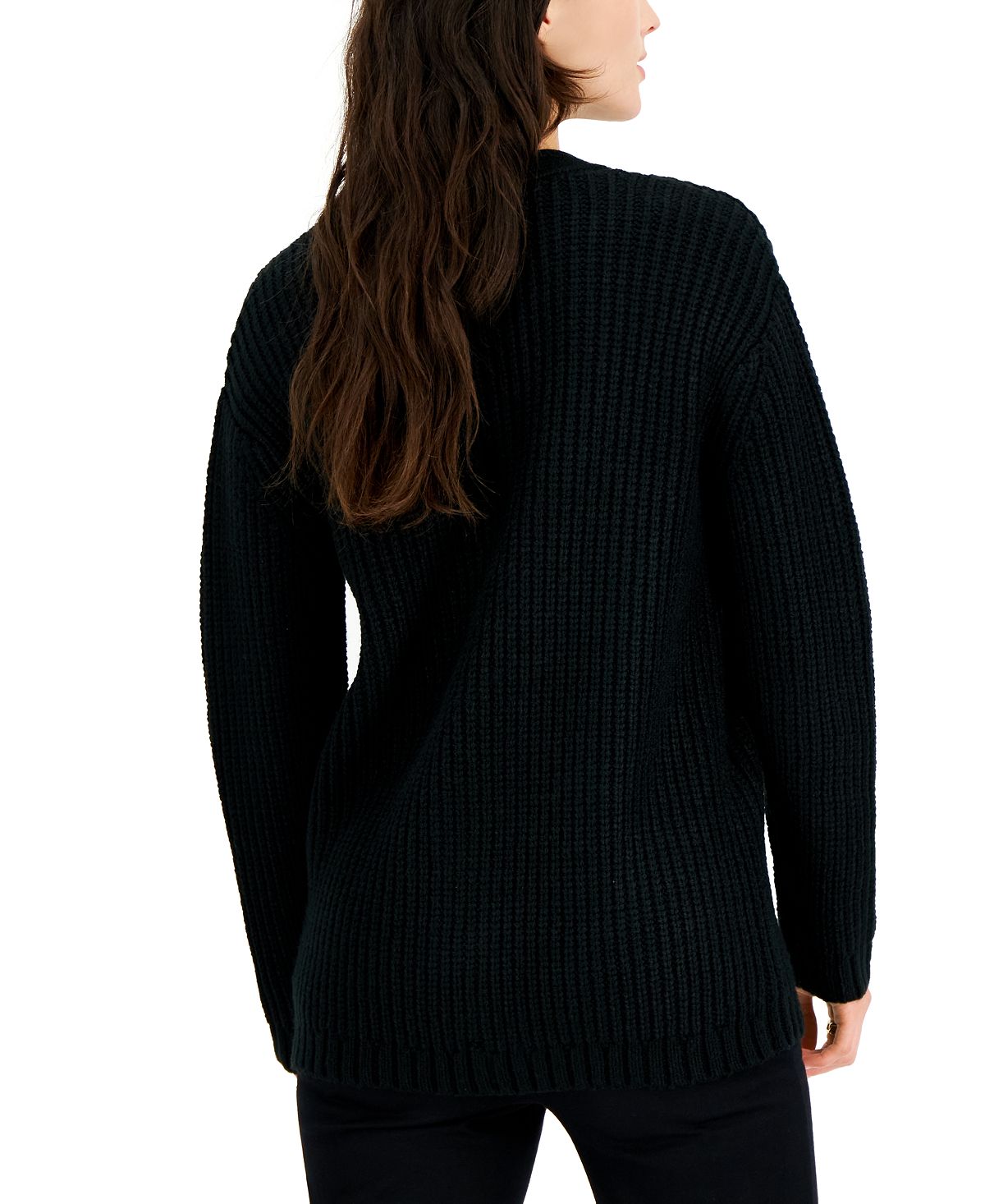 INC International Concepts Women's Rhinestone Button Chunky Cardigan Black Size Large