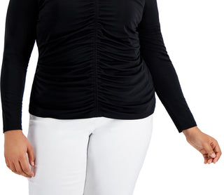 INC International Concepts Women's Keyhole Ruched Front Top Black Size 2X