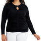 INC International Concepts Women's Keyhole Ruched Front Top Black Size 2X