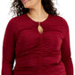 INC International Concepts Women's Keyhole Ruched Front Top Red Size 4X