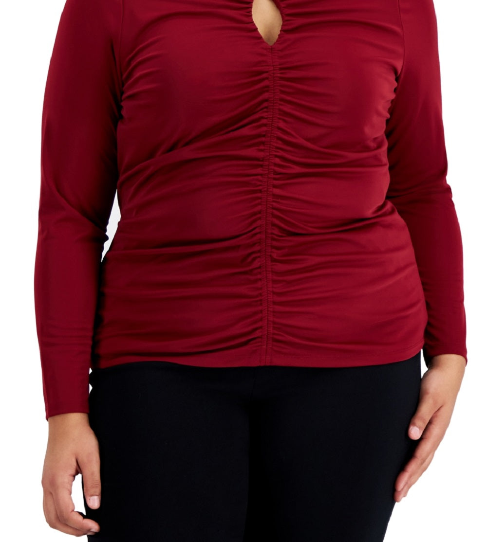 INC International Concepts Women's Keyhole Ruched Front Top Red Size 4X