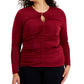 INC International Concepts Women's Keyhole Ruched Front Top Red Size 4X