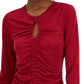INC International Concepts Women's Solid Ruched Front Keyhole Knit Top Red Size Small