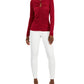 INC International Concepts Women's Solid Ruched Front Keyhole Knit Top Red Size Small
