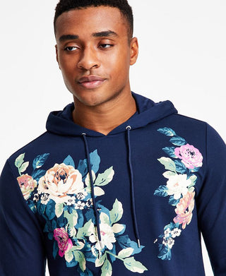 INC International Concepts Men's Andres Regular Fit Floral Hoodie Blue Size Small