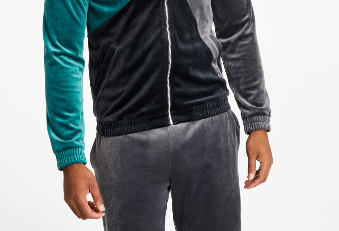 INC International Concepts Men's Regular Fit Pieced Colorblocked Velour Jacket Green Size Large