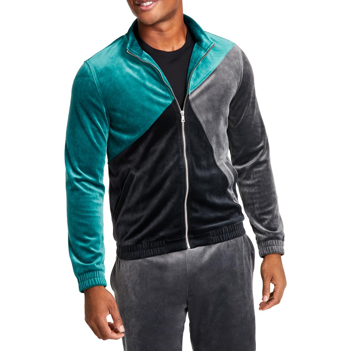 INC International Concepts Men's Velour Colorblock Track Jacket Green Size X-Small