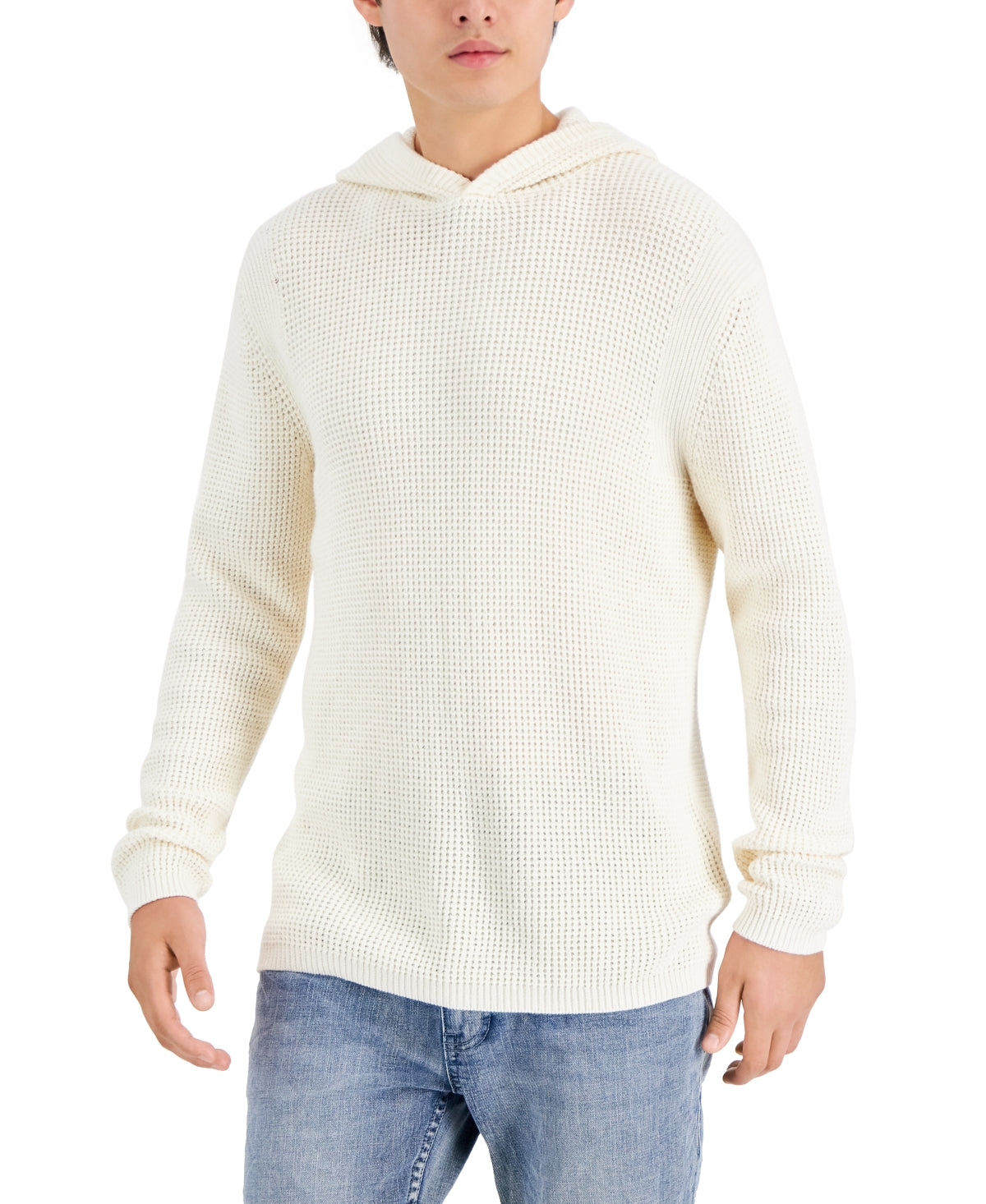 INC International Concepts Men's Acid Wash Hooded Sweater White Size Medium