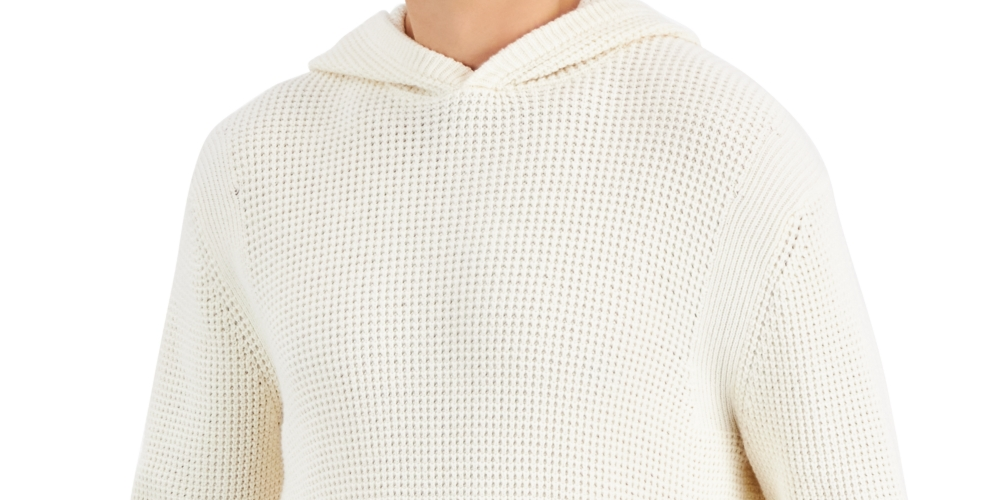 INC International Concepts Men's Acid Wash Hooded Sweater White Size Medium