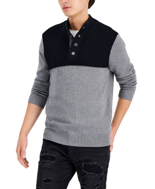 INC International Concepts Men's Colorblocked Mock Neck Sweater Gray Size XX-Large
