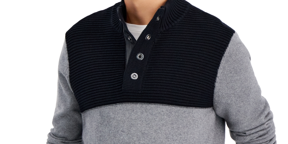 INC International Concepts Men's Colorblocked Mock Neck Sweater Gray Size XX-Large