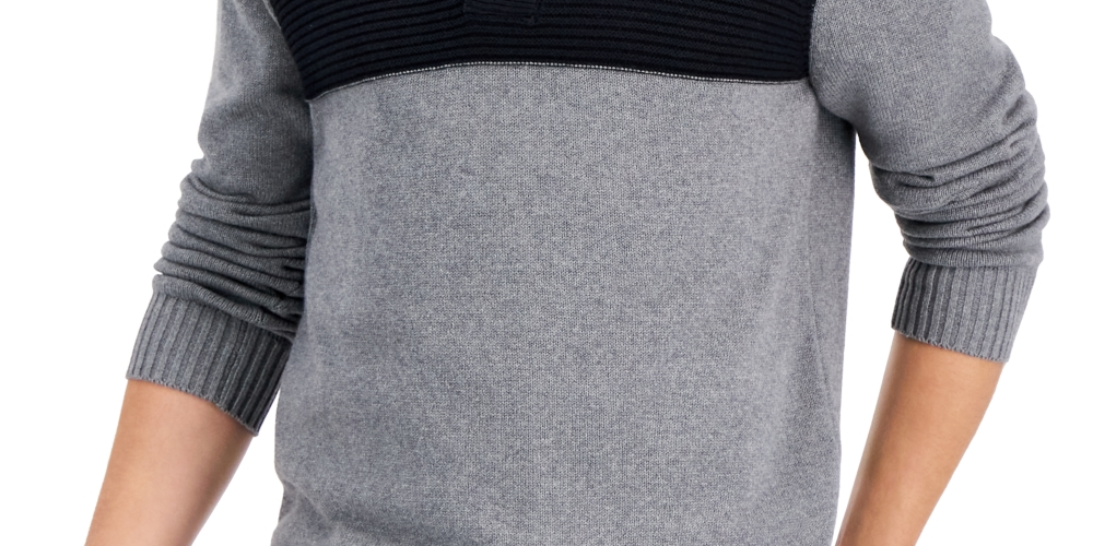 INC International Concepts Men's Colorblocked Mock Neck Sweater Gray Size XX-Large