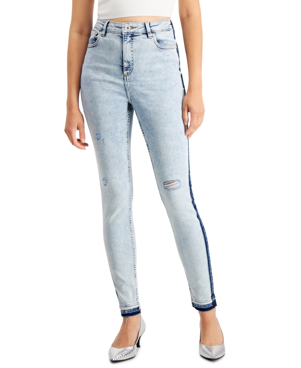 INC International Concepts Women's High Rise Ripped Skinny Jeans Blue Size 14
