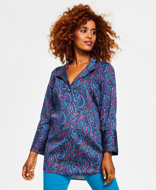 Charter Club Women's Button Up Tunic Blue Size X-Small