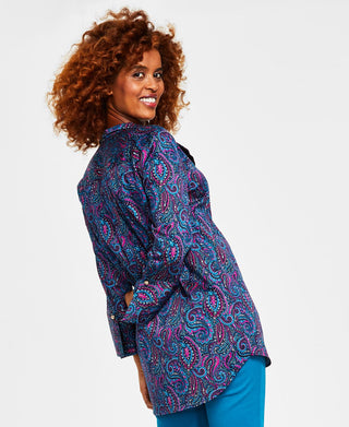 Charter Club Women's Button Up Tunic Blue Size X-Small