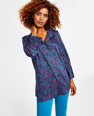 Charter Club Women's Button Up Tunic Blue Size X-Small