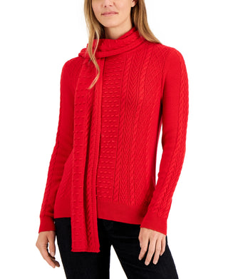 Charter Club Women's Solid Cable Scarf Sweater Red Size X-Large