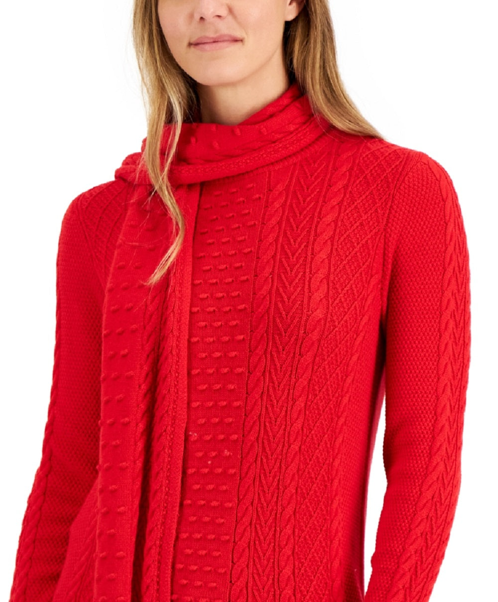 Charter Club Women's Solid Cable Scarf Sweater Red Size X-Large