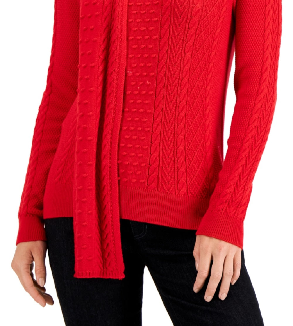 Charter Club Women's Solid Cable Scarf Sweater Red Size X-Large