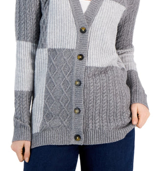 Charter Club Women's Patchwork Knit Cardigan Gray Size X-Small
