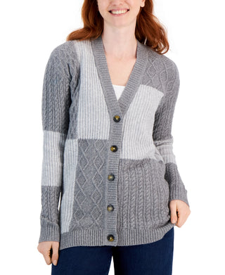 Charter Club Women's Patchwork Knit Cardigan Gray Size X-Small