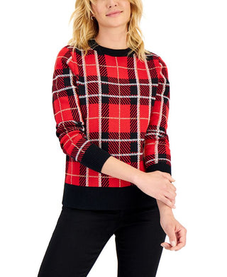 Charter Club Women's Plaid Sweater Red Size Petite Small