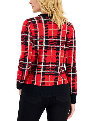 Charter Club Women's Plaid Sweater Red Size Petite Small