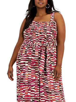 INC International Concepts Women's Smocked Jumpsuit Red Size 3X